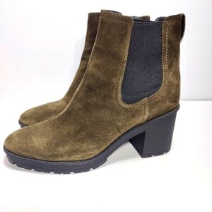 Vince Henderson Suede Chelsea Ankle Boot Army Olive Green Women's Size 9.5M